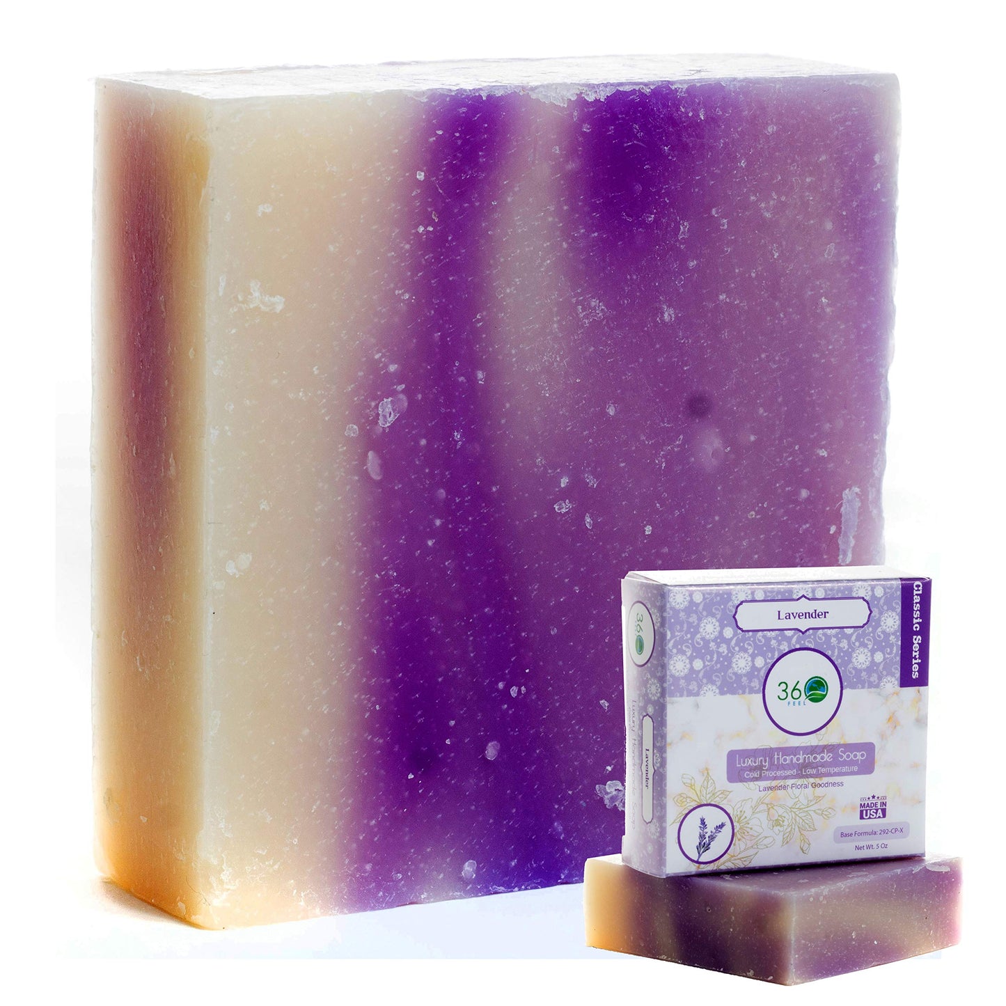 360Feel Lavender Soap -5oz Castile Handmade Soap bar - Lavender floral fragrance - Pure Lavender Essential Oil Natural Soaps- Great as Anniversary Wedding Gifts Christmas stocking stuffer