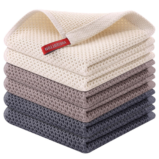 Kitinjoy 100% Cotton Kitchen Dish Cloths, 6 Pack Waffle Weave Ultra Soft Absorbent Dish Towels for Drying Dishes Quick Drying Kitchen Towels Dish Rags, 12 X 12 Inches, Mixed Color