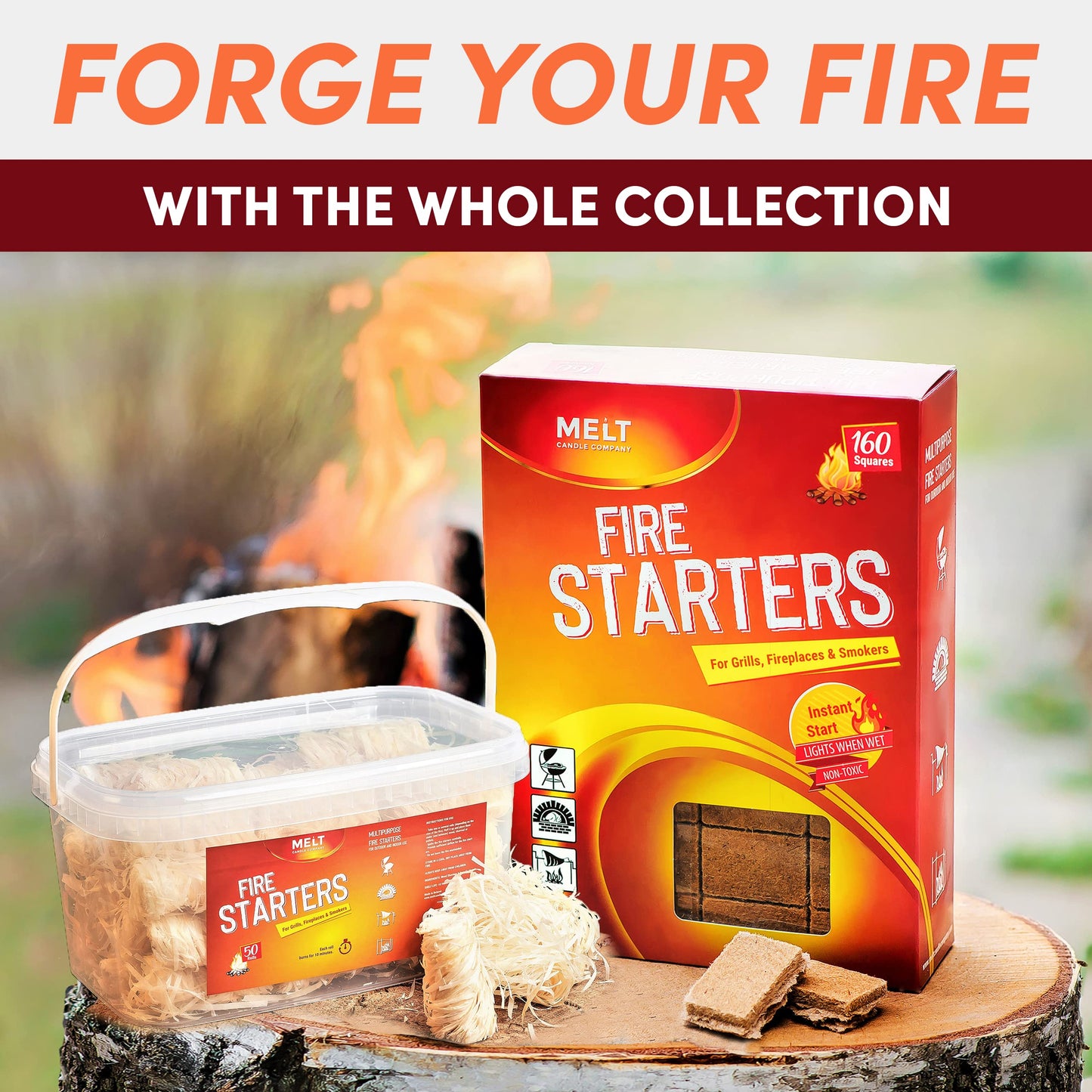 Fire Starter Rolls, 50 Rolls - Fire Starters for Campfires, Grill, Outdoor Fire Pit, Fireplace, BBQ - Fire Starter Kit, Water Resistant & Odorless - Camping Accessories