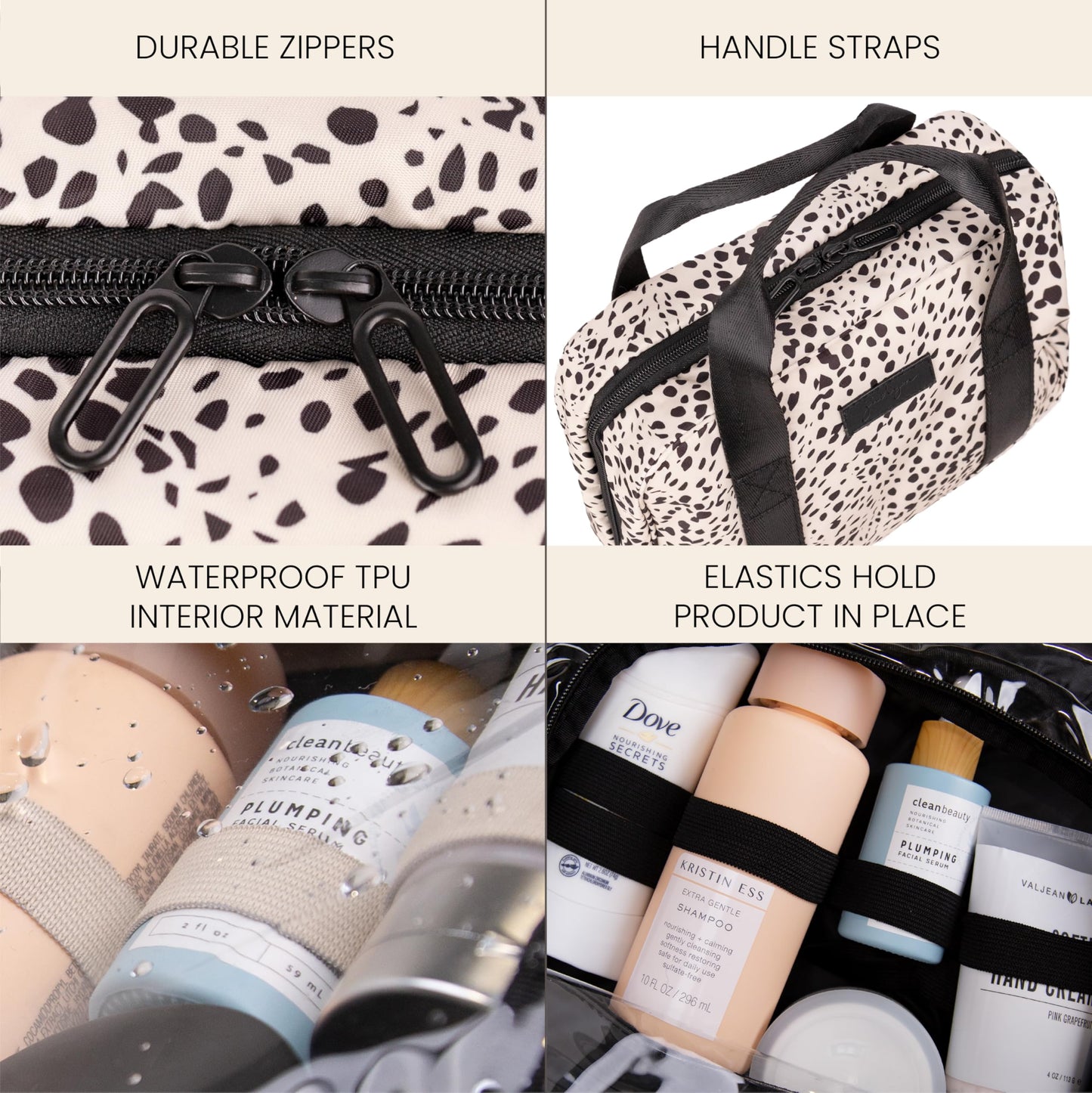 Jadyn Hanging Toiletry Bag, Expandable Toiletry Organizer for Women, Water Resistant Large Travel Cosmetic Bag for Full Size Makeup, Toiletries, Lotion, Shampoo, Accessories (Cheetah Spot)