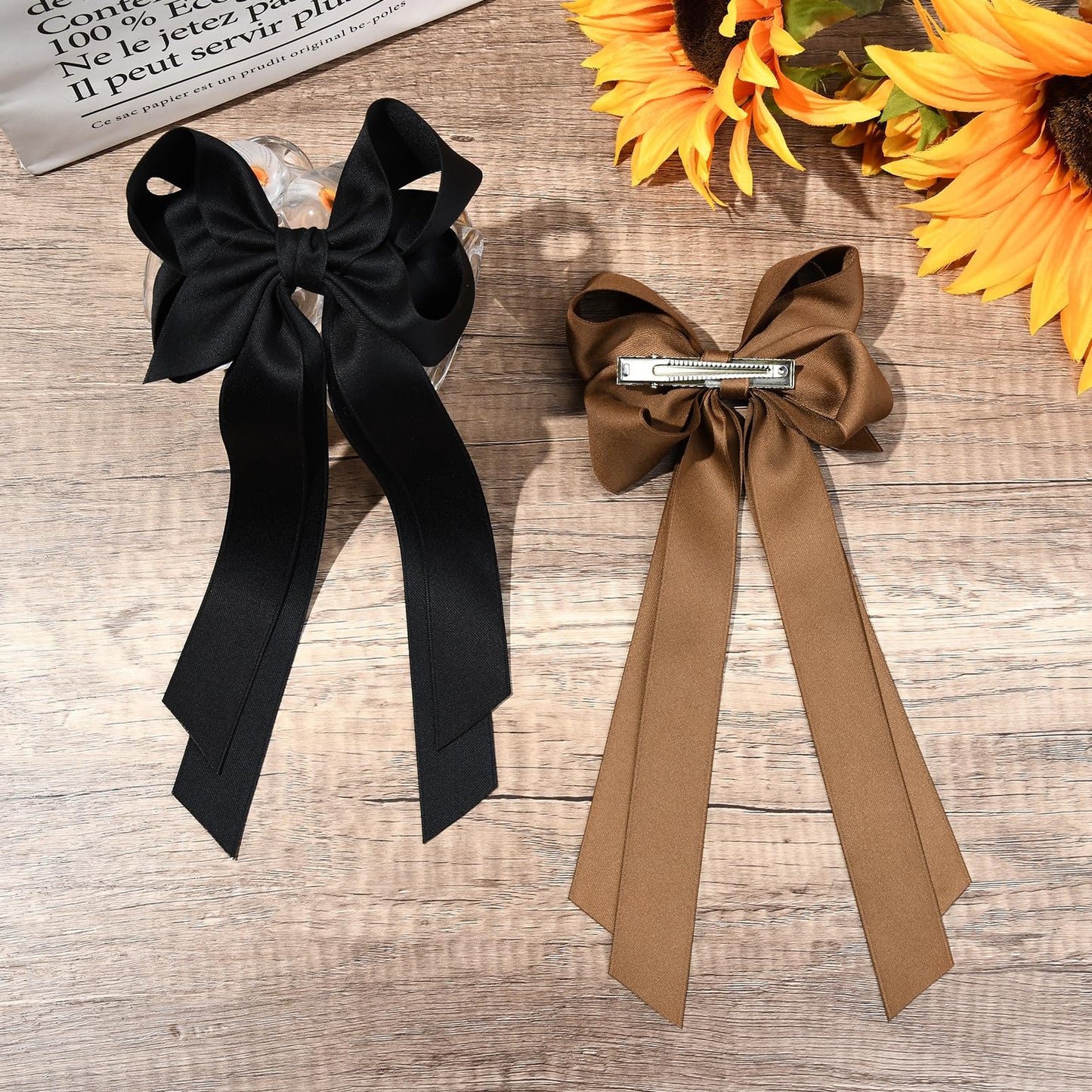 Hair Accessories: 2PCS Metal Clips, Ribbon Slides for Girls, Toddlers, Teens, Kids in Black & Brown