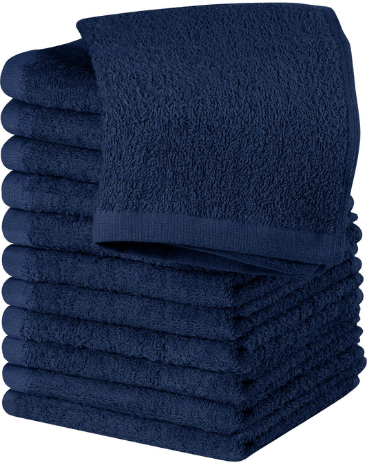 Utopia Towels 12 Pack Cotton Washcloths Set - 100% Ring Spun Cotton, Premium Quality Flannel Face Cloths, Highly Absorbent and Soft Feel Fingertip Towels (Navy)