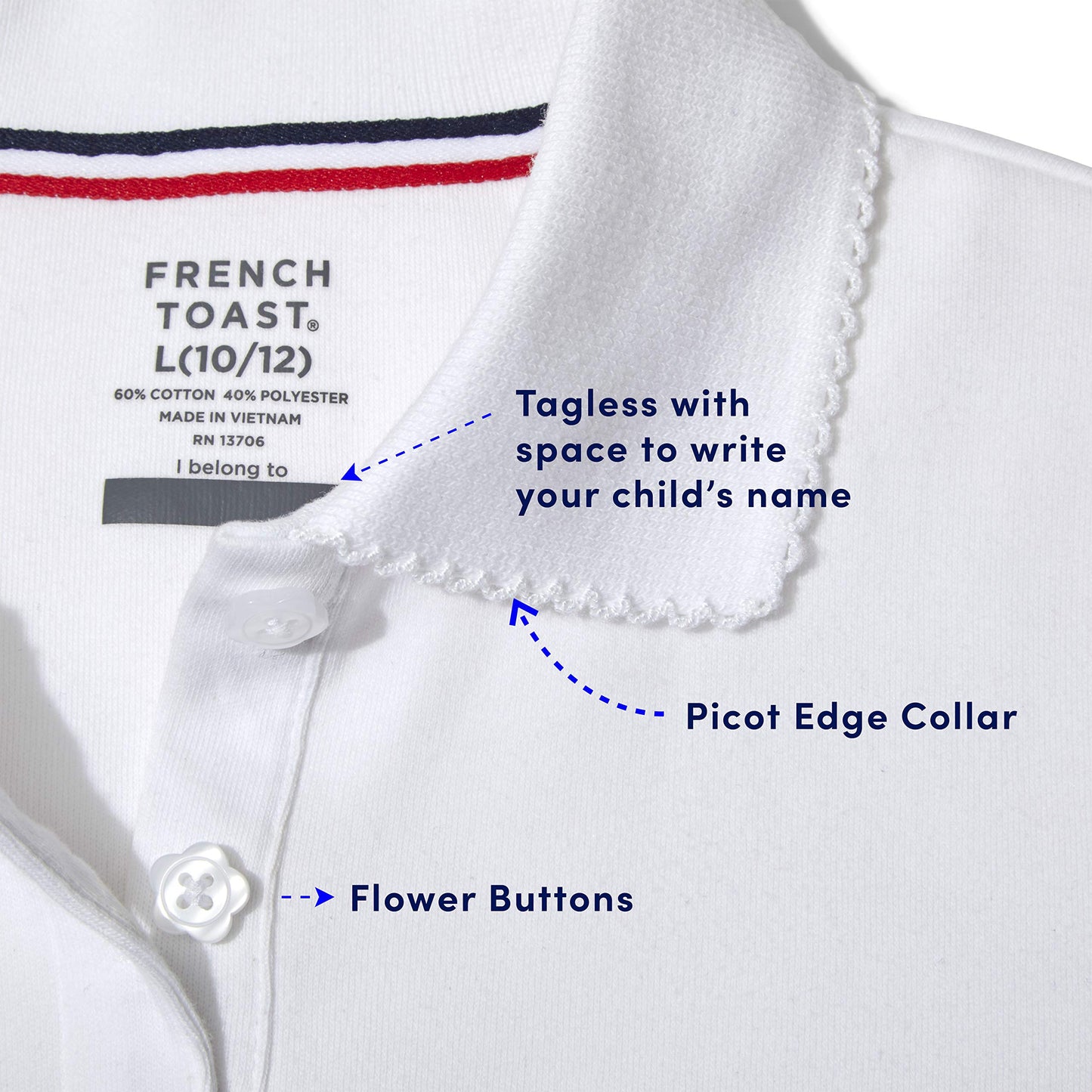 French Toast Little Girls' Toddler Short Sleeve Interlock Polo with Picot Collar, White, 2T