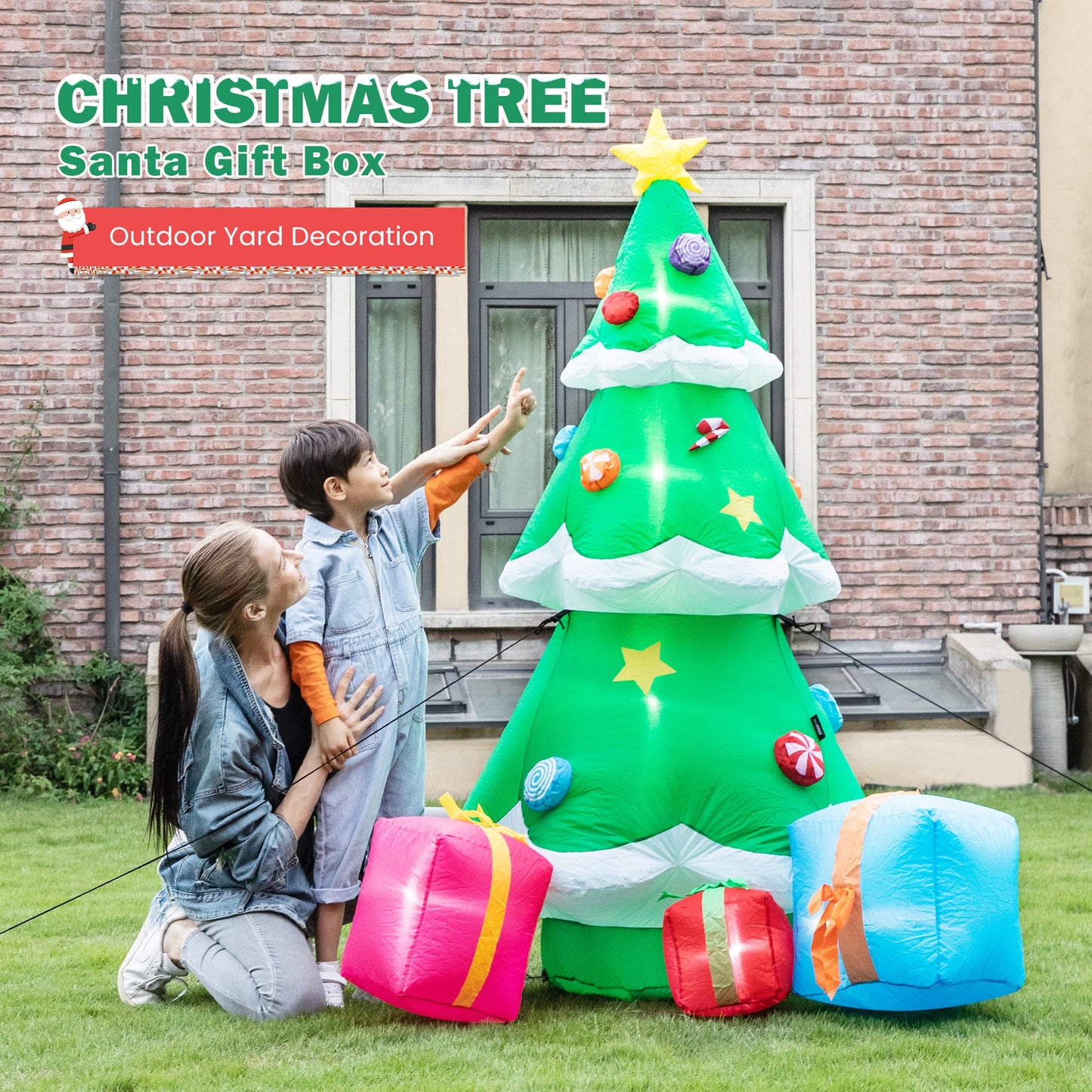 VIVOHOME 6FT Christmas Inflatable Outdoor Decoration, Christmas Tree, Navidad Blow Up Yard Decor with Built-in LED Light for Lawn, Garden, Party