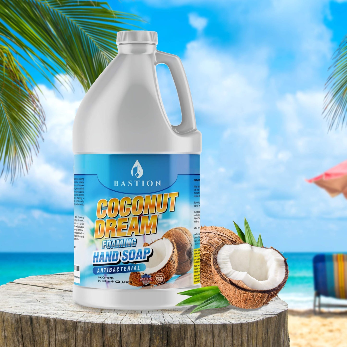 Bastion Antibacterial Foaming Hand Soap - Coconut Dream Hand Wash - Bulk Refill Jug. Coconut Dream Scented. Non-toxic. Made in the USA.(Foaming Dispenser Required) (Coconut, 1/2 Gallon (64 oz))