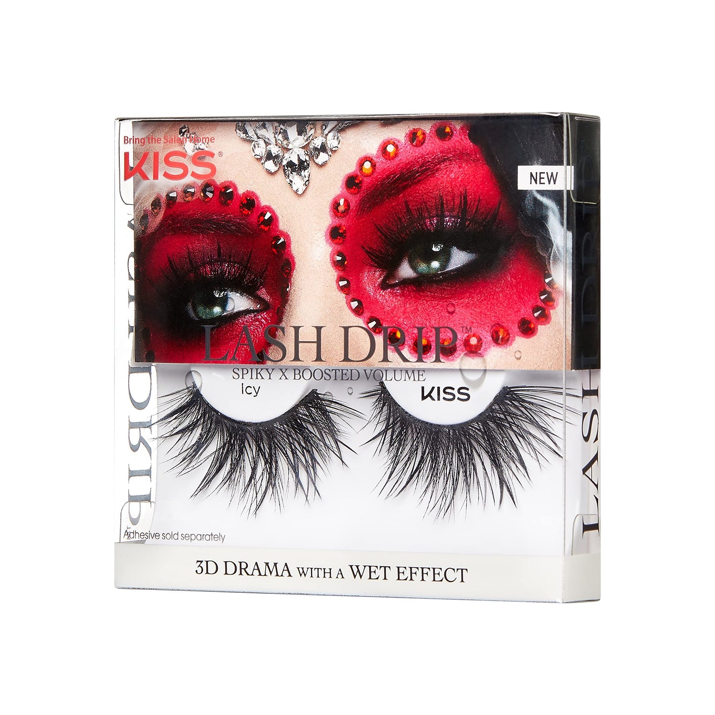 KISS Lash Drip False Eyelashes, Spiky X Boosted Volume, Unique Wet Look Hydrated Effect, Multi-Length Rewearable Fake Eyelashes, Wispy Crisscross Lash Pattern, Style ?˜Icy?? 1 Pair