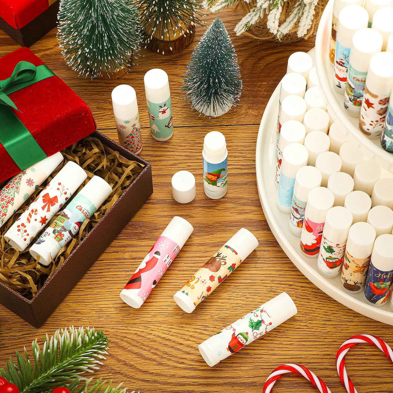 MTLEE 50 Pcs Christmas Lip Balm Bulk with 10 Designs 5 Flavored Holiday Gifts Moisturizing Lip Balms Stocking Stuffer Gift Christmas Party Supplies Favors for Kids Women Men