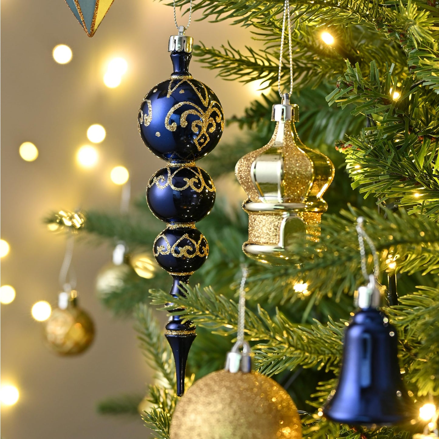 Valery Madelyn Christmas Tree Decorations Set, 108ct Blue and Gold Shatterproof Christmas Ball Ornaments Bulk, Peacock Hanging Ornaments for Christmas Trees Xmas Holiday Ramadan Decor