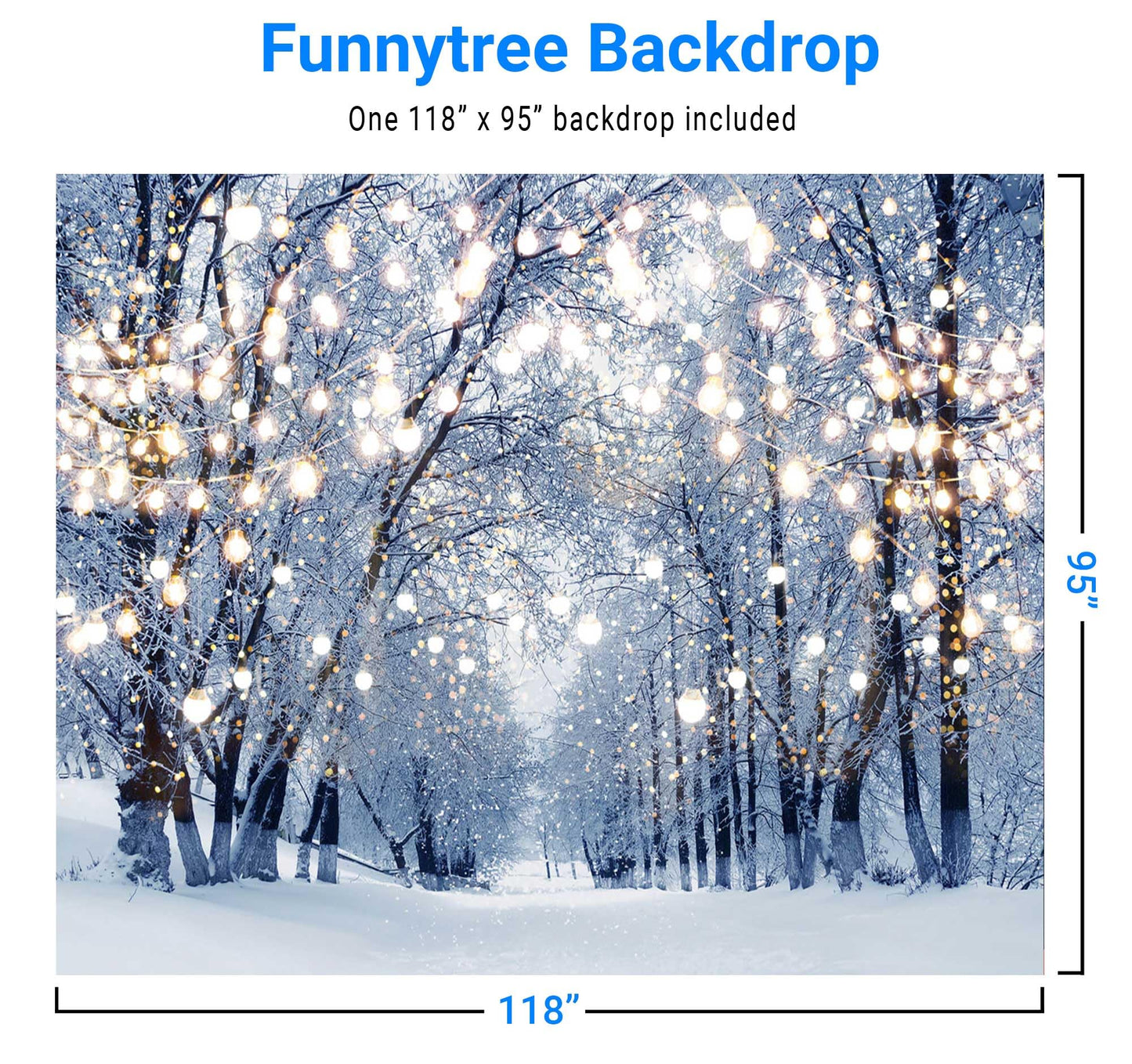 Funnytree 10x8ft Winter Scene Backdrop Wonderland Snowflake Photography Background Bokeh Glitter White Snow Forest Christmas Party Decoration Tree Landscape Kids Photobooth Photo Studio Props