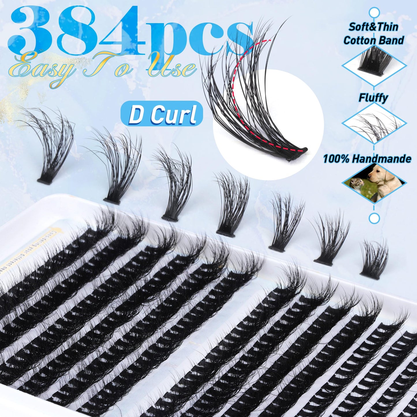 Lash Extension Kit Fluffy Lash Clusters 384pcs 8-20mm DIY Lashes Cluster with Lash Bond and Seal, Lash Cluster Remover and Tweezers Long Eyelashes Extension Kit by FANXITON