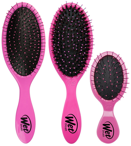 Wet Brush Original Detangler, Mini, & Shine Enhancer Hair Brush - Pink (3-Pack) - Exclusive Ultra-soft IntelliFlex Bristles - Glide Through Tangles With Ease For All Hair Types - For Wet And Dry Hair