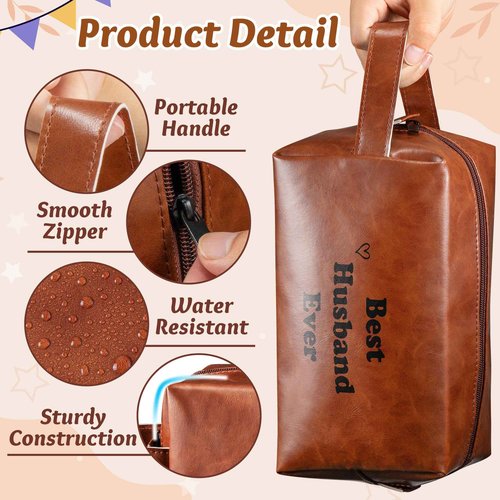 EYxsaxenk Man Travel Toiletry Bag - Father's Day Best Husband Ever Man PU Leather Travel Essential Makeup Organizer Pouch Bag Organizer Bathroom Accessories Dopp Kit Husband Dad's Birthday Party Gifts