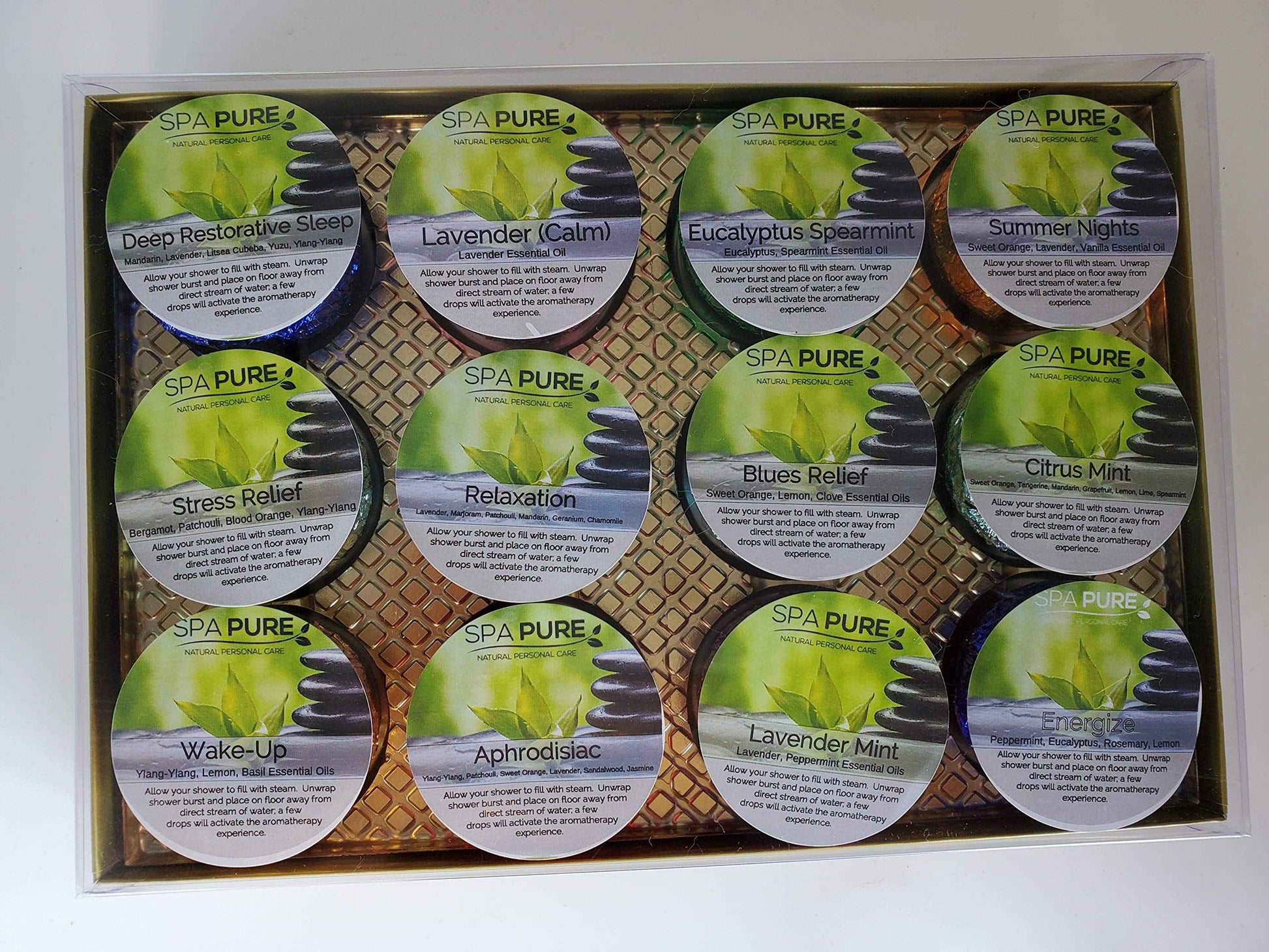 Spa Pure Shower Bombs:Rejuvenating Steamers and Aromatherapy Tablets, Bomb, and Vaporizing Steamer Soothers Bath Melt For Women, Men, All Natural Organic Large Cosmetic Fizzies That Wow (12 Pack)