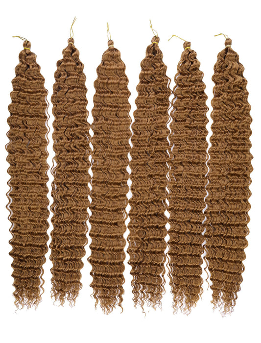 BATISI Water Wave Crochet Hair 6 Packs Curly Braiding Hair for Boho Braids Synthetic Bohemian Curly Crochet Hair 18 Inch #30 Auburn Ginger Copper