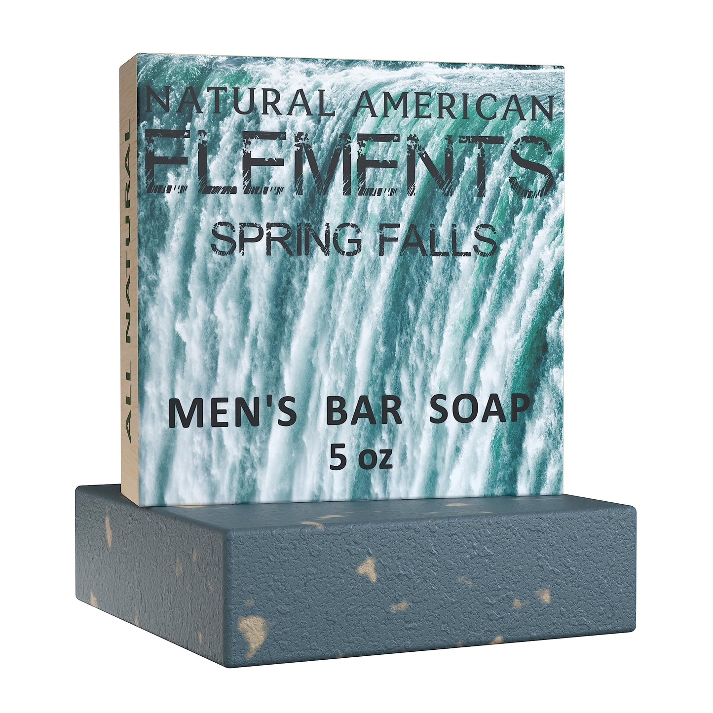 NATURAL AMERICAN ELEMENTS Men’s Bar Soap – SPRING FALLS - 100% All Natural, Nature Scent of Greens, Essential Oils, Organic Shea Butter, No Harmful Chemicals – For Men - Made in USA - Man Soap, 5 oz