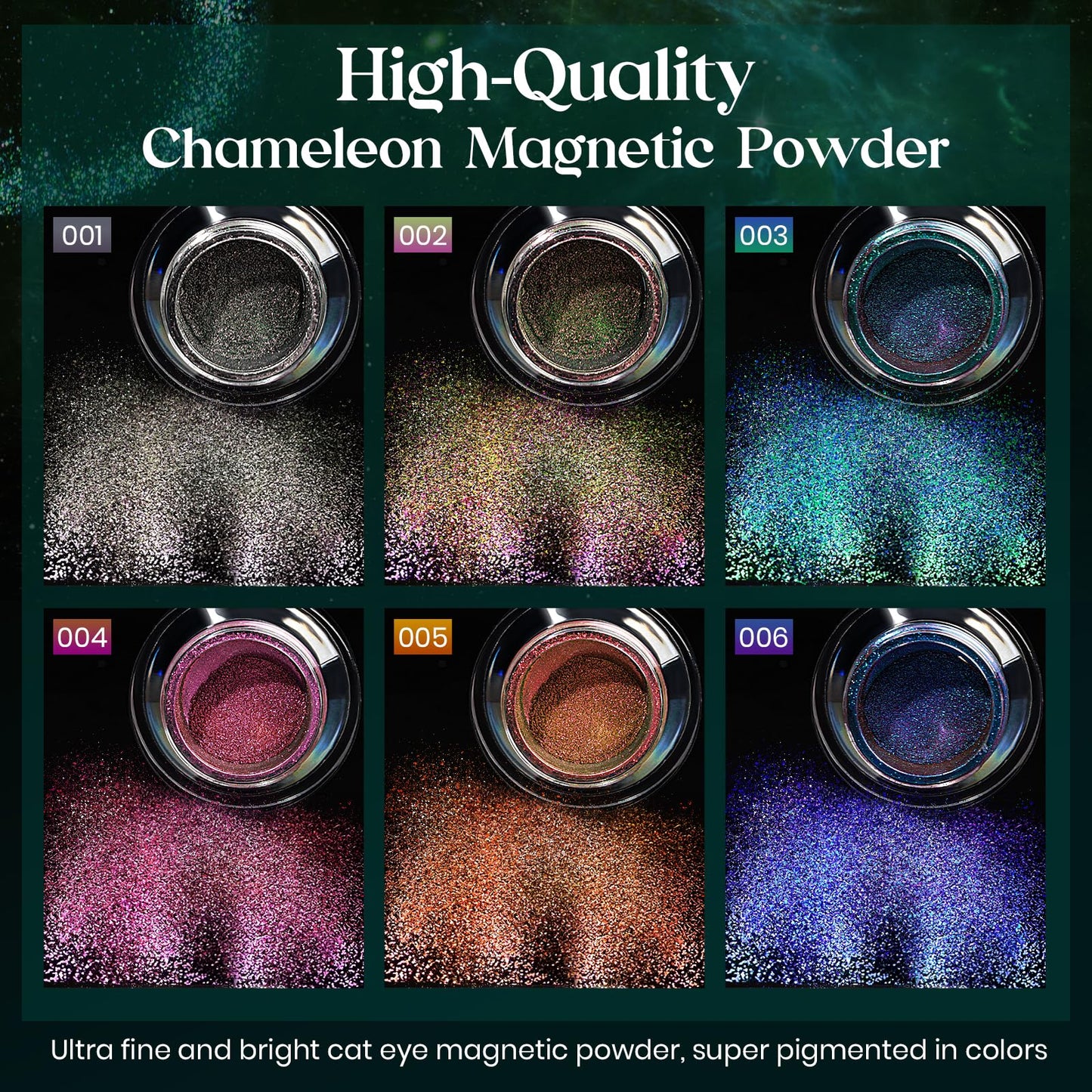 MIZHSE 9D Cat Eye Chrome Nail Powder Mirror Effect Green Magnetic Glitter Pigment Powder for Gel Nails Chameleon Cateye Magic Galaxy Nail Art Powder with Magnet