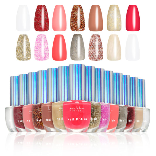 Nicole Miller 14-Piece Shimmery Nail Polish Collection - Long-Lasting Shine for Radiant Nails, Elevate Your Style with Elegance in Red