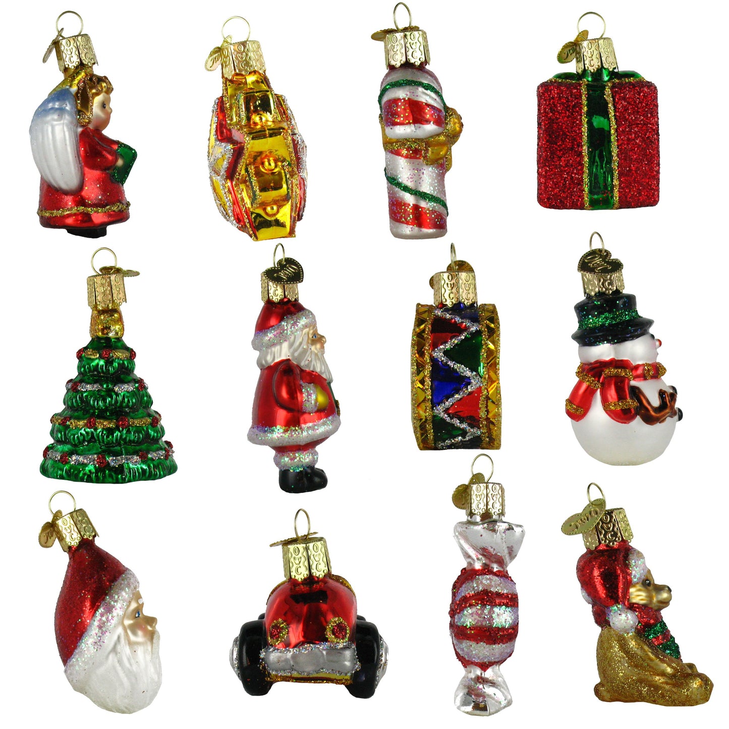 Old World Christmas Mini Christmas Set of 12, 1 " to 2 " Glass Ornaments