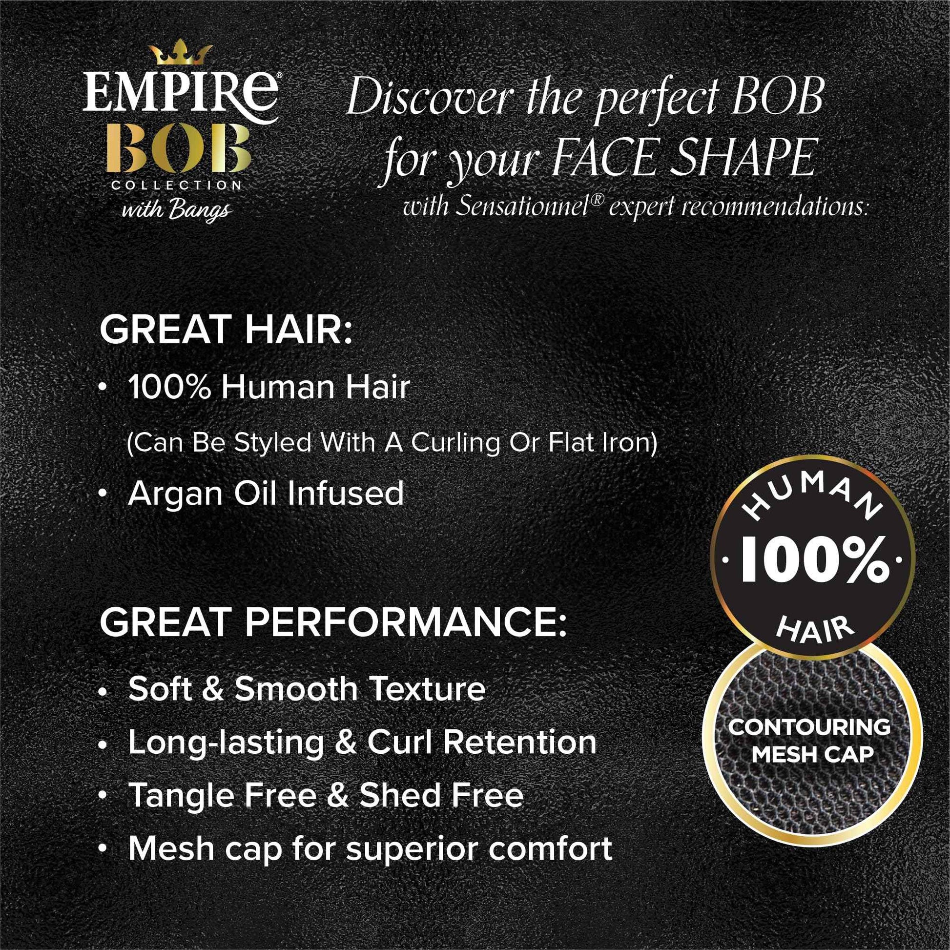 Sensationnel Empire Bob Humanhair Wig - Mushroom Cut Face Framing Mesh Cap for Comfort With Bangs (ROSEGOLD)