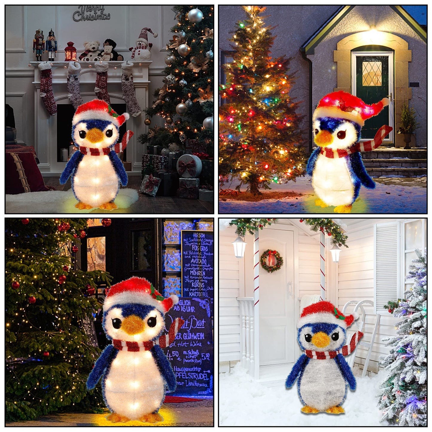 Twinkle Star Lighted Christmas Tinsel Penguin Decorations, 20 Inch Pre-Lit Light Up Blue Penguin with 35 Count Clear Incandescent Lights, Indoor or Outdoor Yard Lawn Festive Holiday Decoration