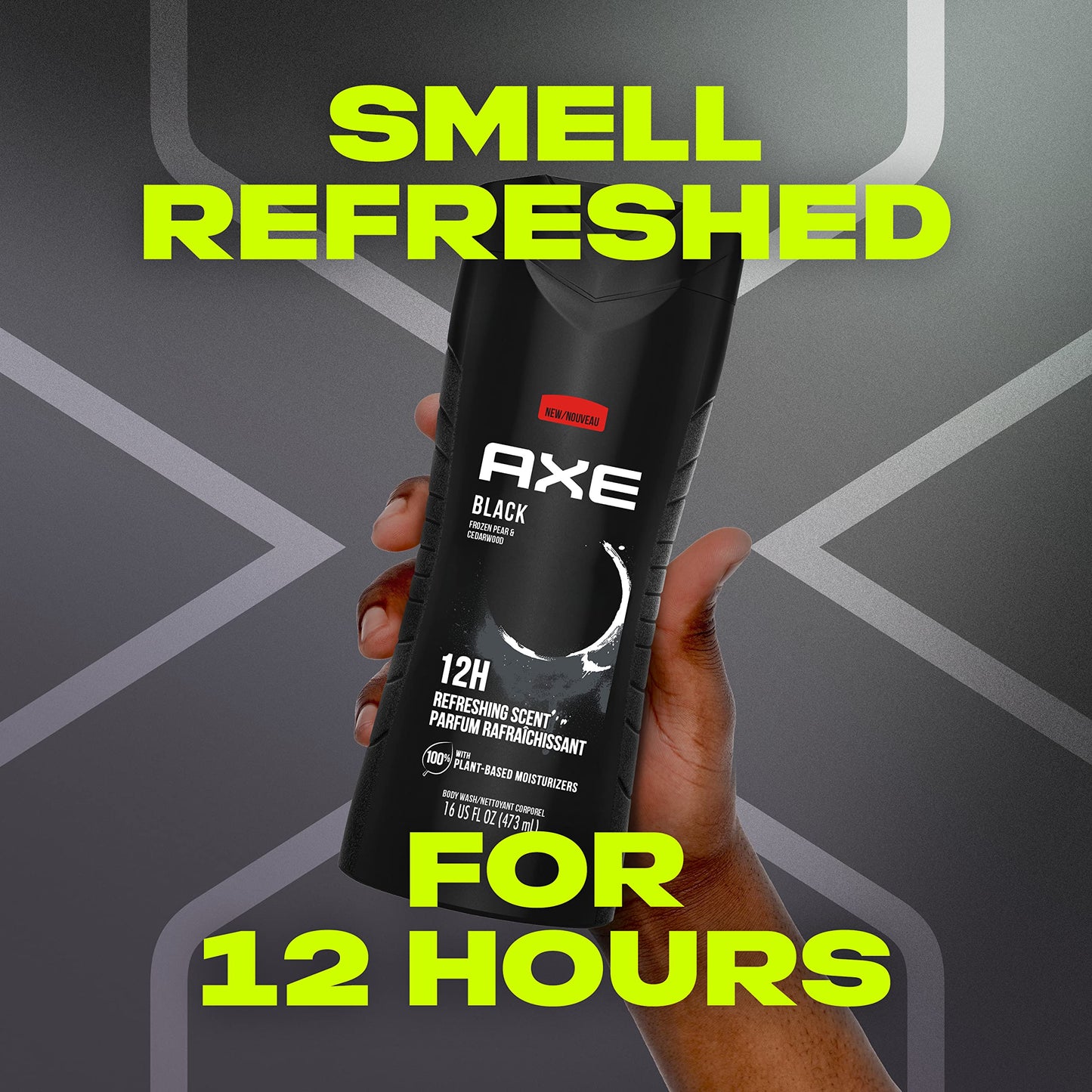 AXE Body Wash 12h Refreshing Scent Cleanser Black Frozen Pear and Cedarwood Men's Body Wash with 100 percent Plant-Based Moisturizers 16 oz