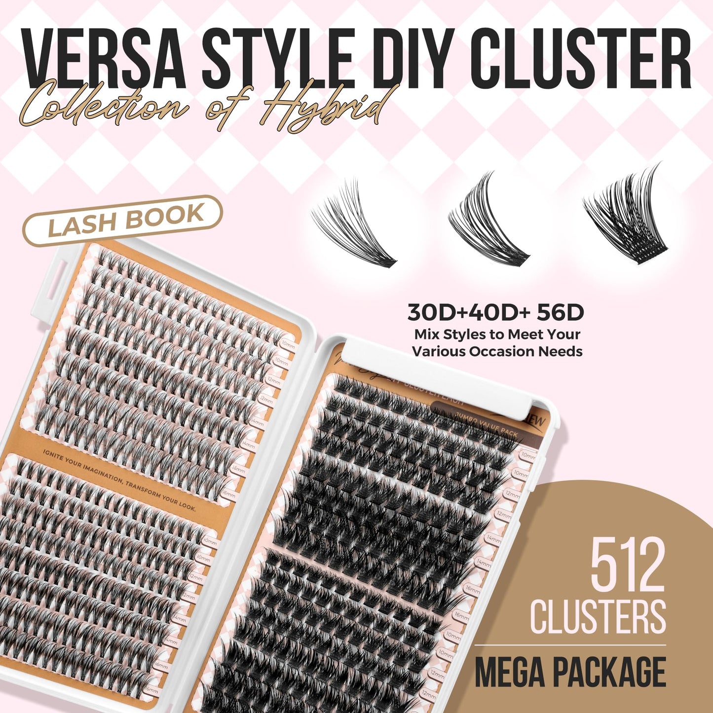 LASHVIEW Lash Clusters D Curl Eyelash Extension Clusters Natural Look Cluster Lashes Extensions Super Thin Band & Soft Cluster Lashes Reusable 9-16mm MIX(style30&40&56D)