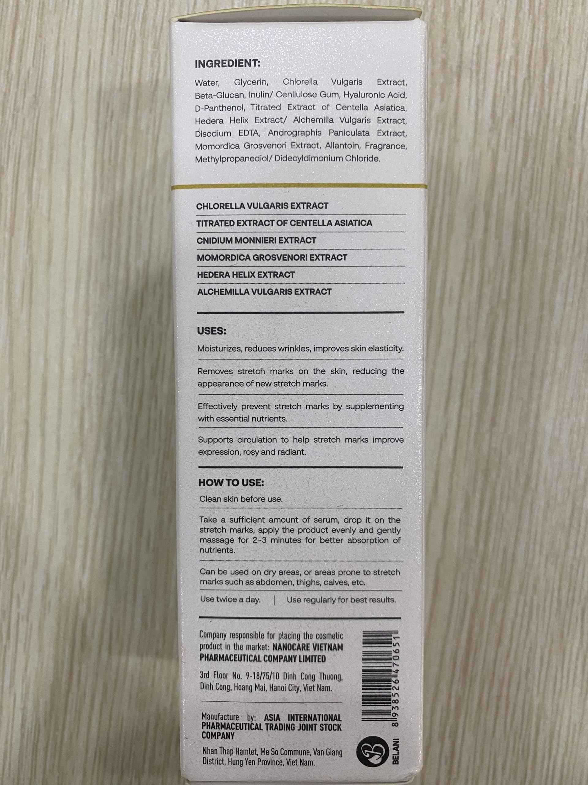 HVSUN Belani stretch marks, regenerates damaged skin cells, stimulates collagen production and reshapes skin firmness. Deeply moisturizing essence leaves skin soft and flaky