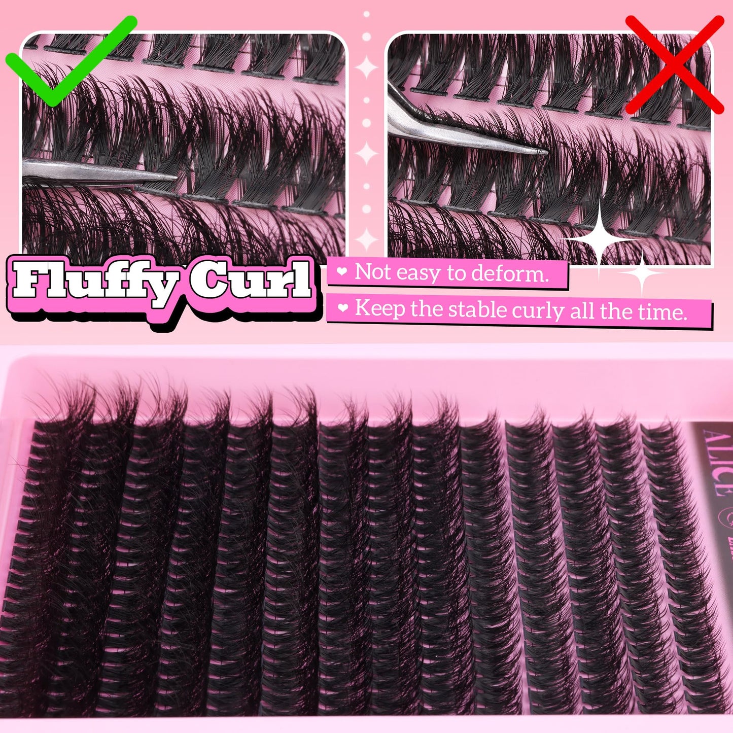 ALICE Lash Extensions Fluffy 336pcs 80D Lash Clusters Cluster Eyelash Extensions Thick Volume Faux Mink Individual Lashes Mix 10-18mm Long Eyelash Clusters