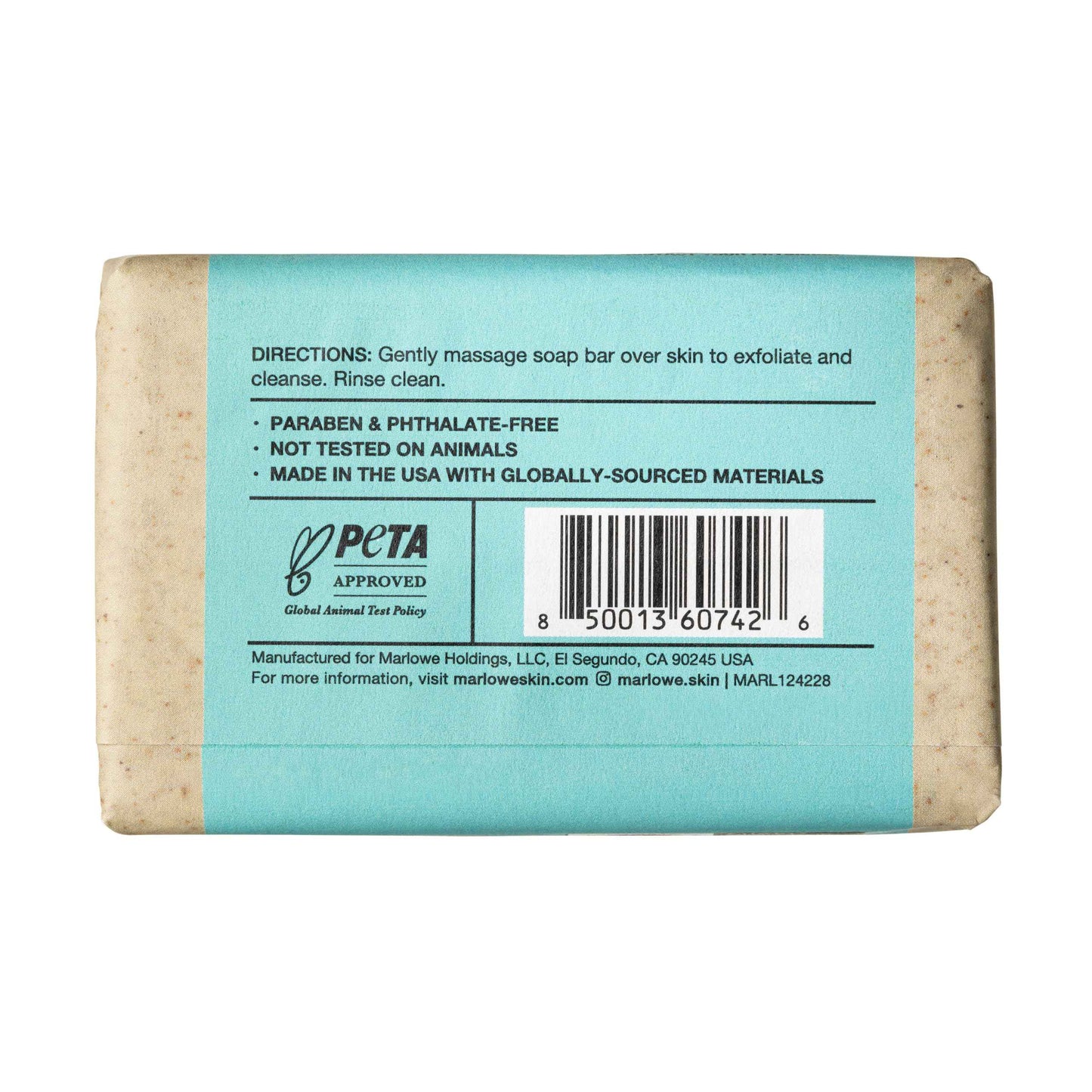 MARLOWE. No. 069 Body Scrub Soap Bar 7 Oz (3 bars), Pro Model Body Exfoliator Bar Soap with Pumice, Apricot Seed Powder, Shea Butter & Olive Oil, Amber + Spice Santal Scent