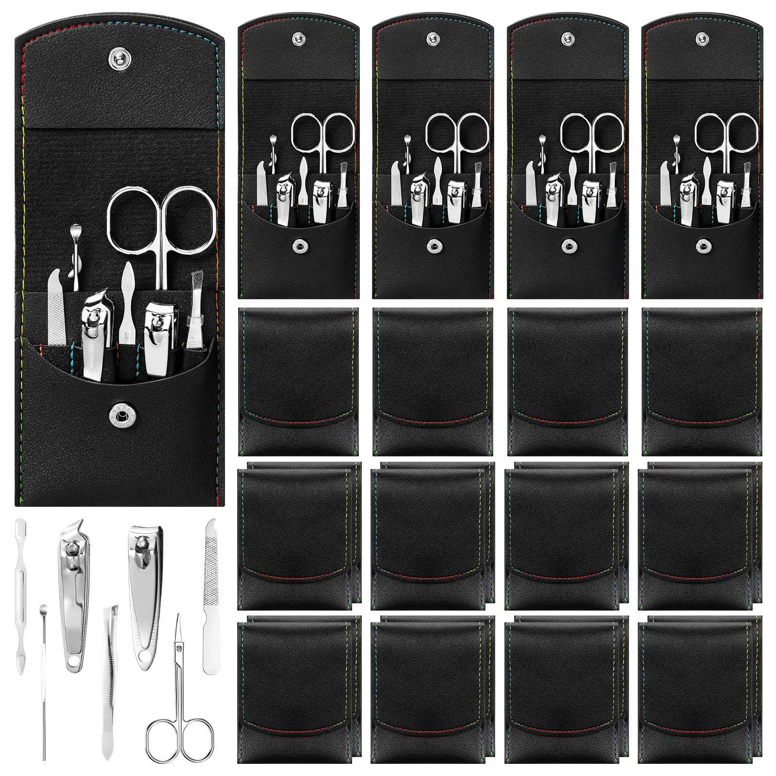 Lasnten 24 Set Christmas Manicure Set Bulk Nail Clippers Grooming Nail Kit Stainless Steel Professional Pedicure Kit Pedicure Tools with Travel Case Gifts for Xmas Men Women(7 in 1,Black)