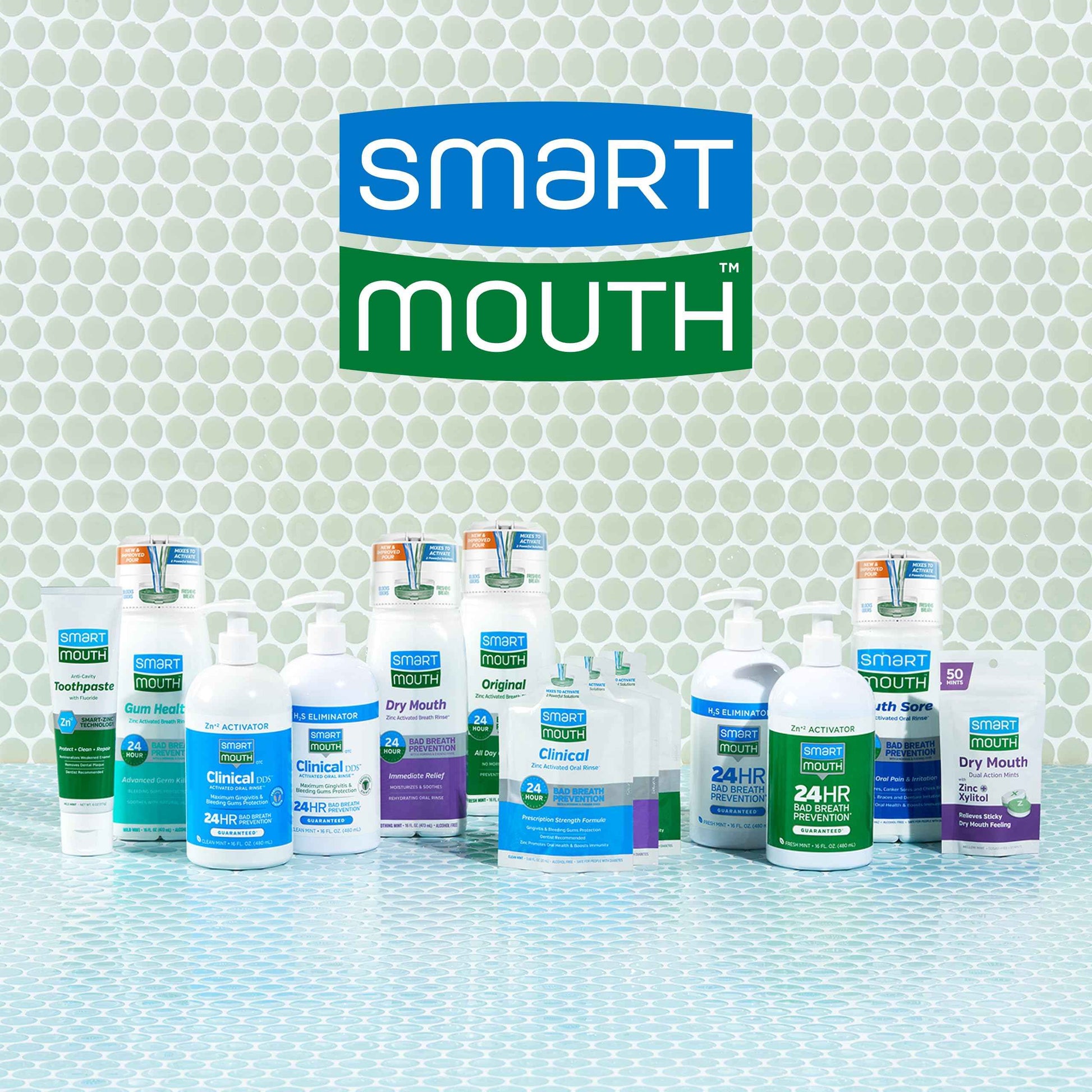 SmartMouth Dry Mouth Dual-Action Mints - Sugar-Free Breath Mints - 50 Count, 8 Pack, Mellow Mint