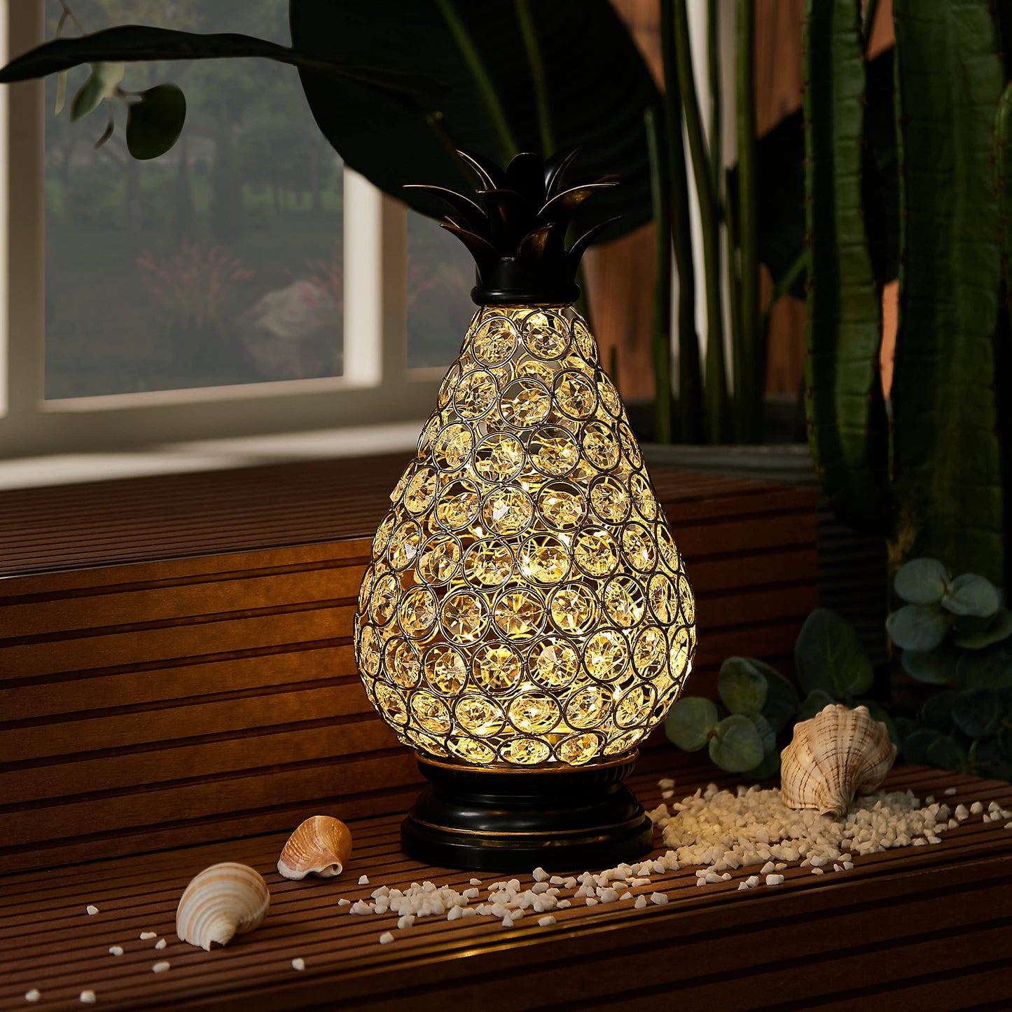 MOZEAL Extra Large Crystal Pineapple Lamp,13 in Lantern Decorative,IP44 Waterproof,6 Hours Timer,Battery Operated,As a Gift,for Farmhouse/Garden/Outdoor/Patio/Porch/Table/Backyard/Mantle Decor