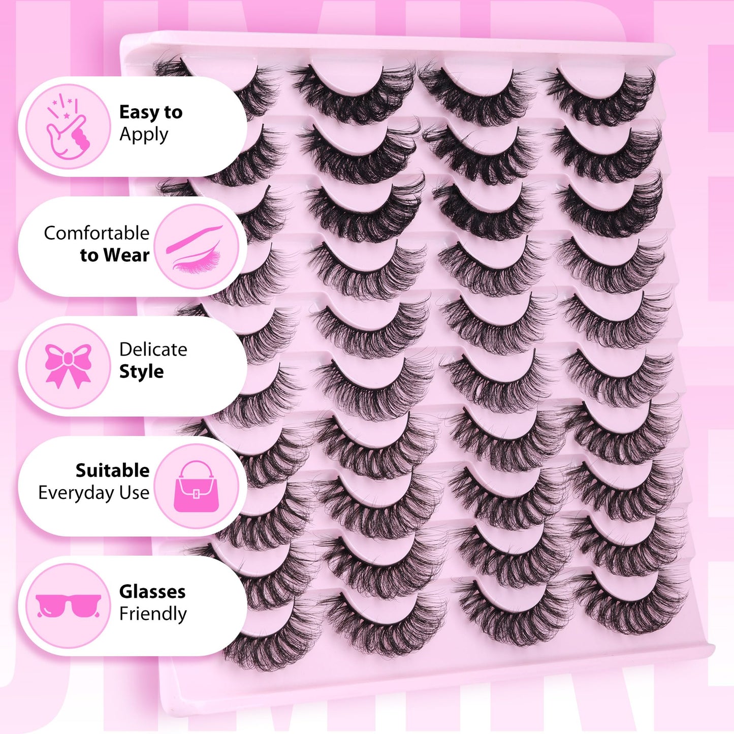 JIMIRE Russian Strip Lashes D Curl Fluffy False Eyelashes 3 Styles Mixed Faux Mink Lashes Natural Look Like Eyelash Extensions 14mm-17mm Wsipy Lashes 6d Volume Fake Lashes 20 Pairs Multipack