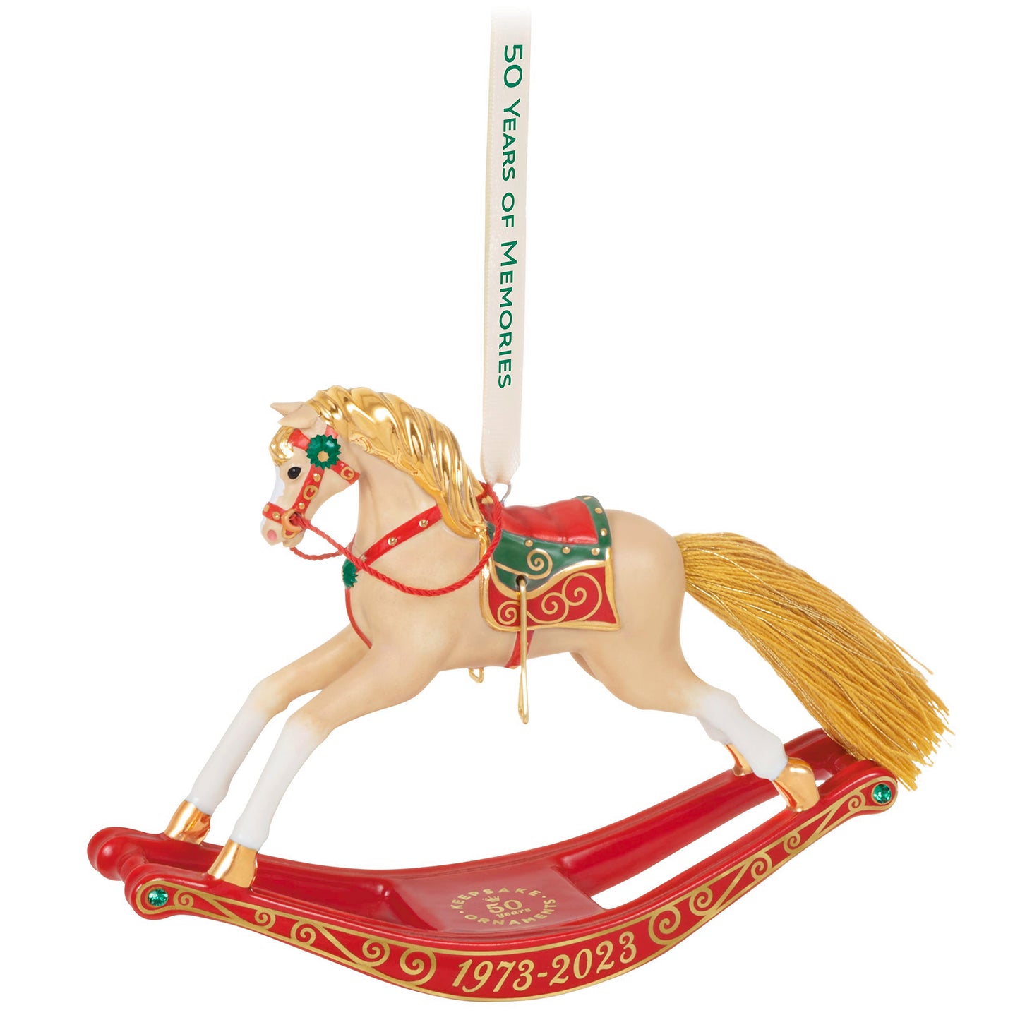 Hallmark Keepsake Christmas Ornament 2023, 50 Years of Memories Rocking Horse Special Edition Porcelain Ornament