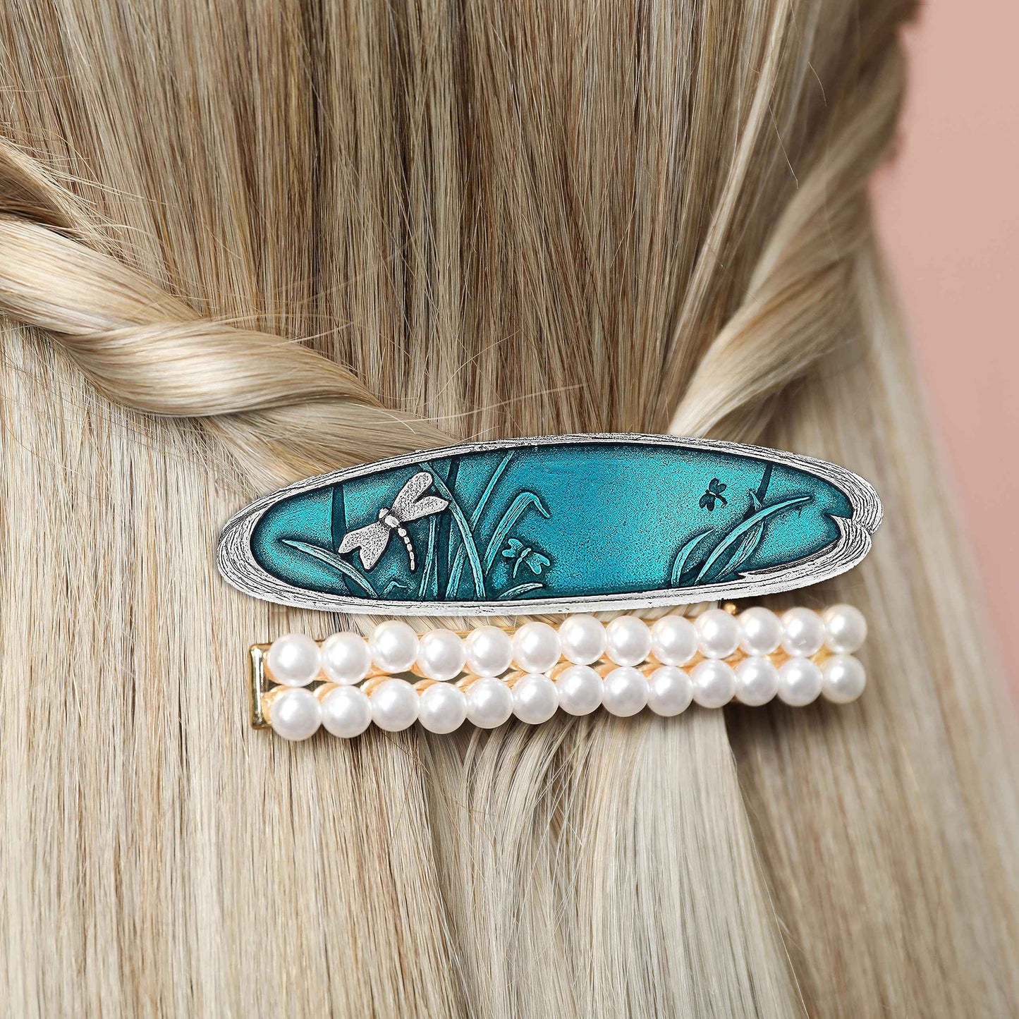 Danforth – Teal Dragonfly Barrette Large – Handcrafted Pewter Dragon Fly Barrette – Large French Clip – Thick Hair Friendly – 4” Long, Made In USA