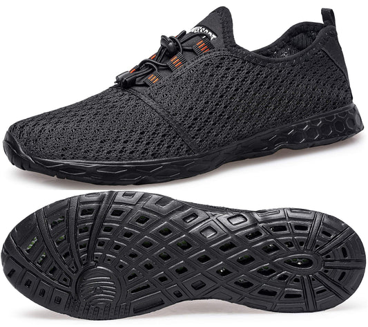 DOUSSPRT Men's Water Shoes Quick Drying Sports Aqua Shoes Dark Allblack Size 7