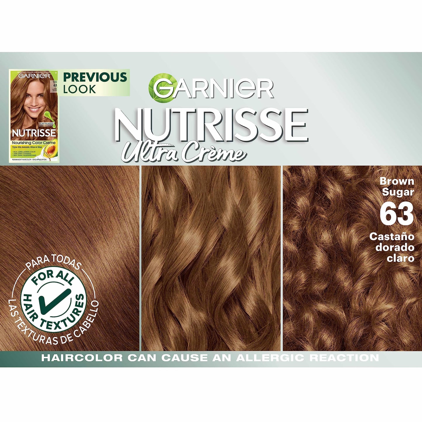 Garnier Hair Color Nutrisse Nourishing Creme, 63 Light Golden Brown (Brown Sugar) Permanent Hair Dye, 2 Count (Packaging May Vary)