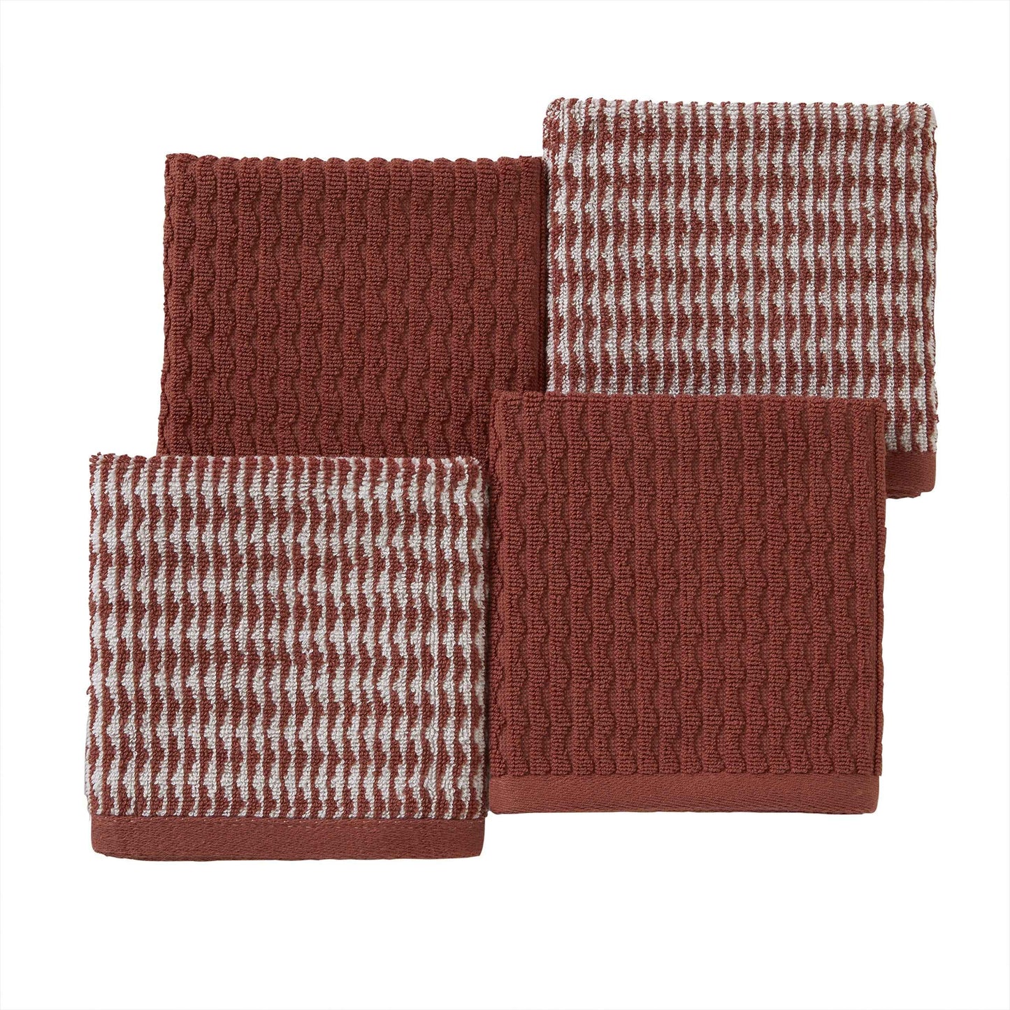SKL Home Longborough 100% Turkish Cotton Premium 4-Piece Washcloth Set, 520 GSM, Soft & Absorbent Jacquard, Spice