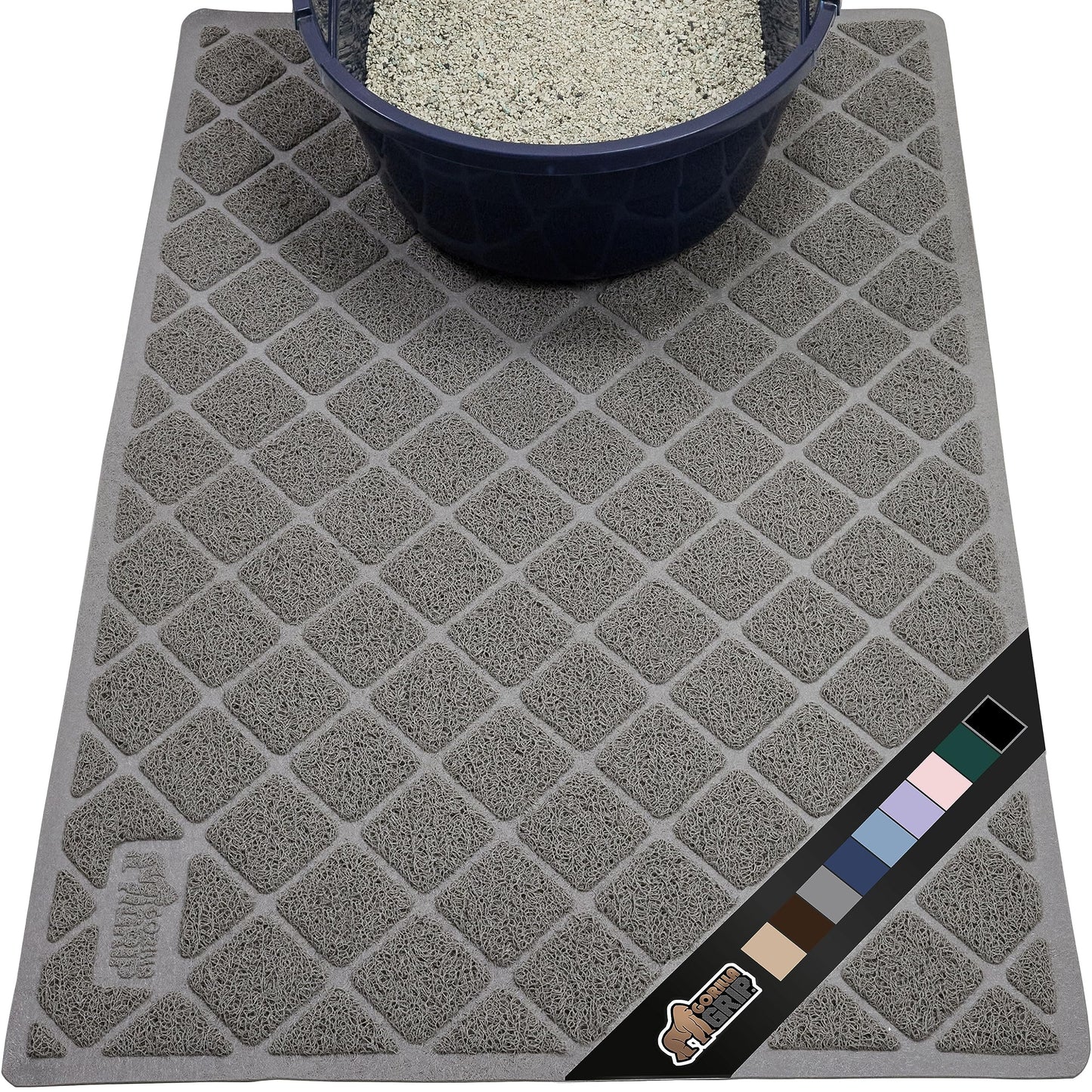 The Original Gorilla Grip Water Resistant Cat Litter Box Trapping Mat, Easy Clean, Textured Backing, Traps Mess for Cleaner Floors, Less Waste, Stays in Place for Cats, Soft on Paws, 24x17 Gray