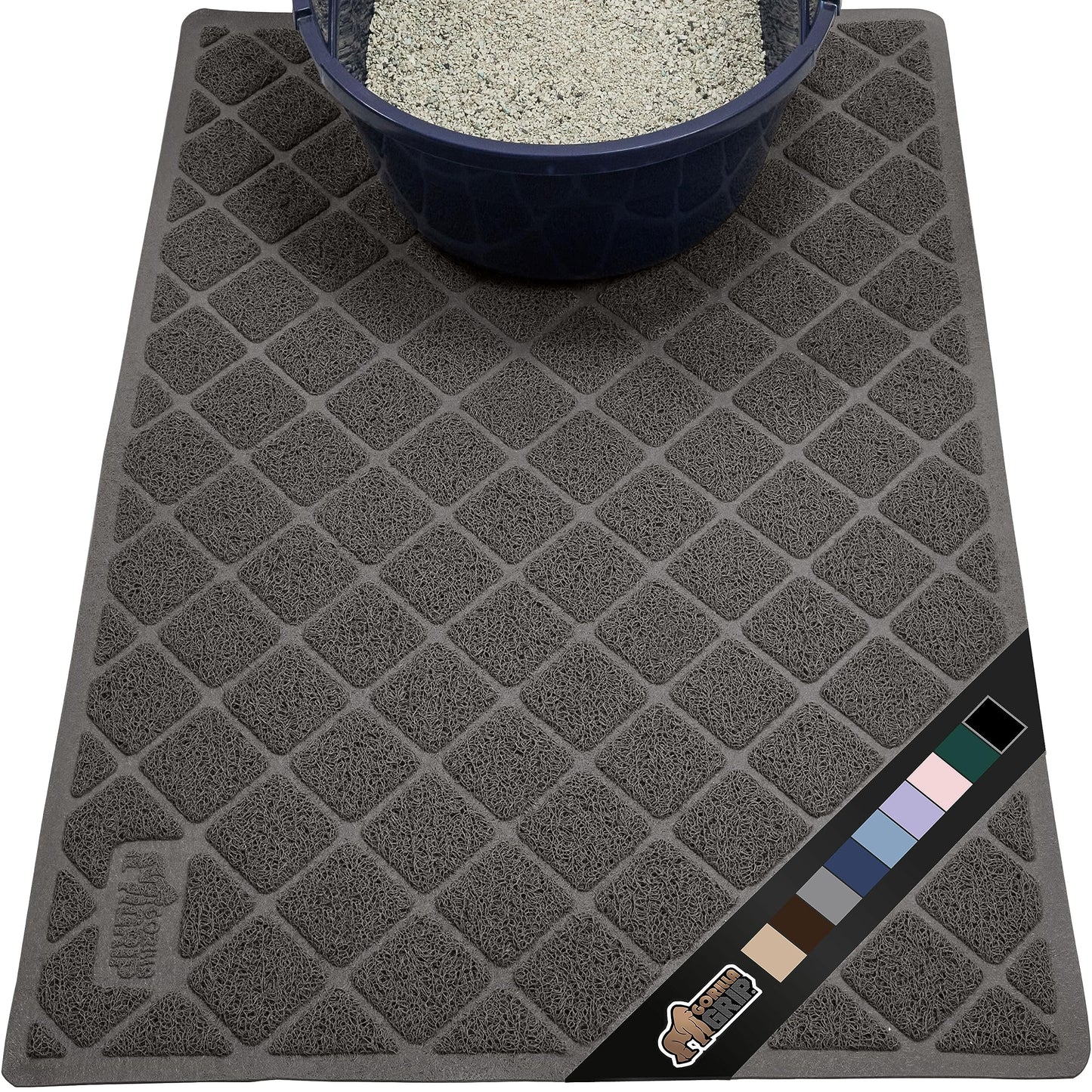 The Original Gorilla Grip Water Resistant Cat Litter Box Trapping Mat, Easy Clean, Textured Backing, Traps Mess, Cleaner Floors, Less Waste, Stays in Place for Cats, Soft on Paws, 24x17 Charcoal