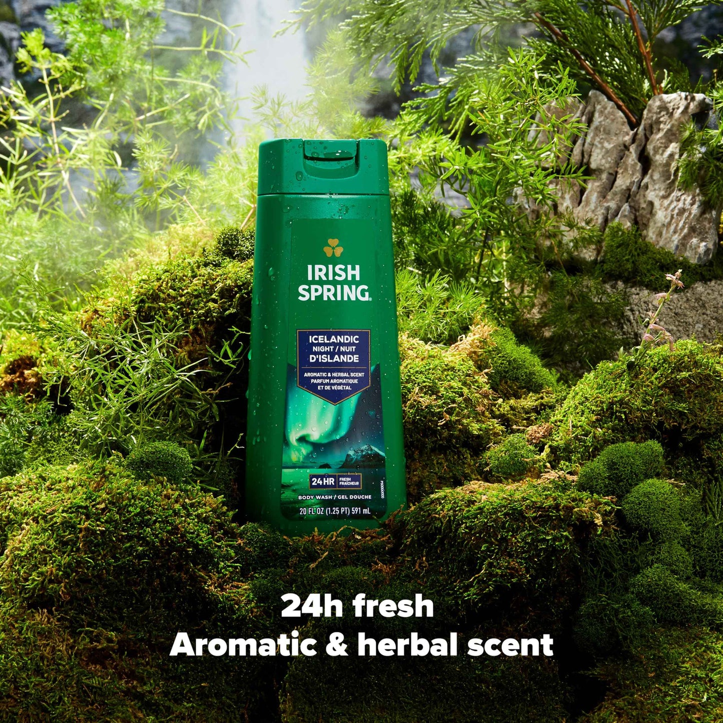 Irish Spring Icelandic Night Moisturizing Face and Body Wash for Men, 24 Hour Fresh, Paraben Free, Aromatic and Herbal Scent, 20 fl oz Bottle (Pack of 4)