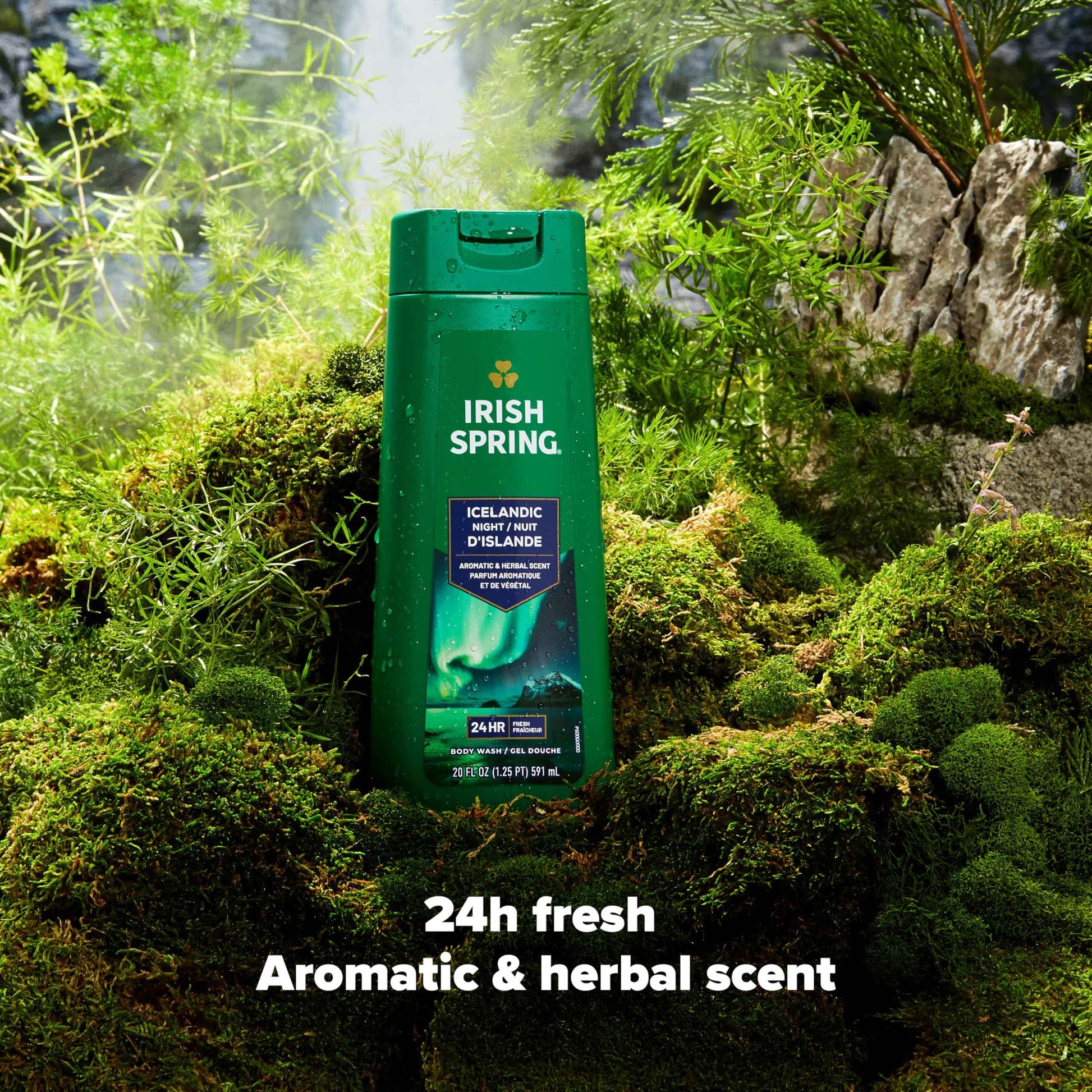 Irish Spring Icelandic Night Moisturizing Face and Body Wash for Men, 24 Hour Fresh, Paraben Free, Aromatic and Herbal Scent, 20 fl oz Bottle (Pack of 4)