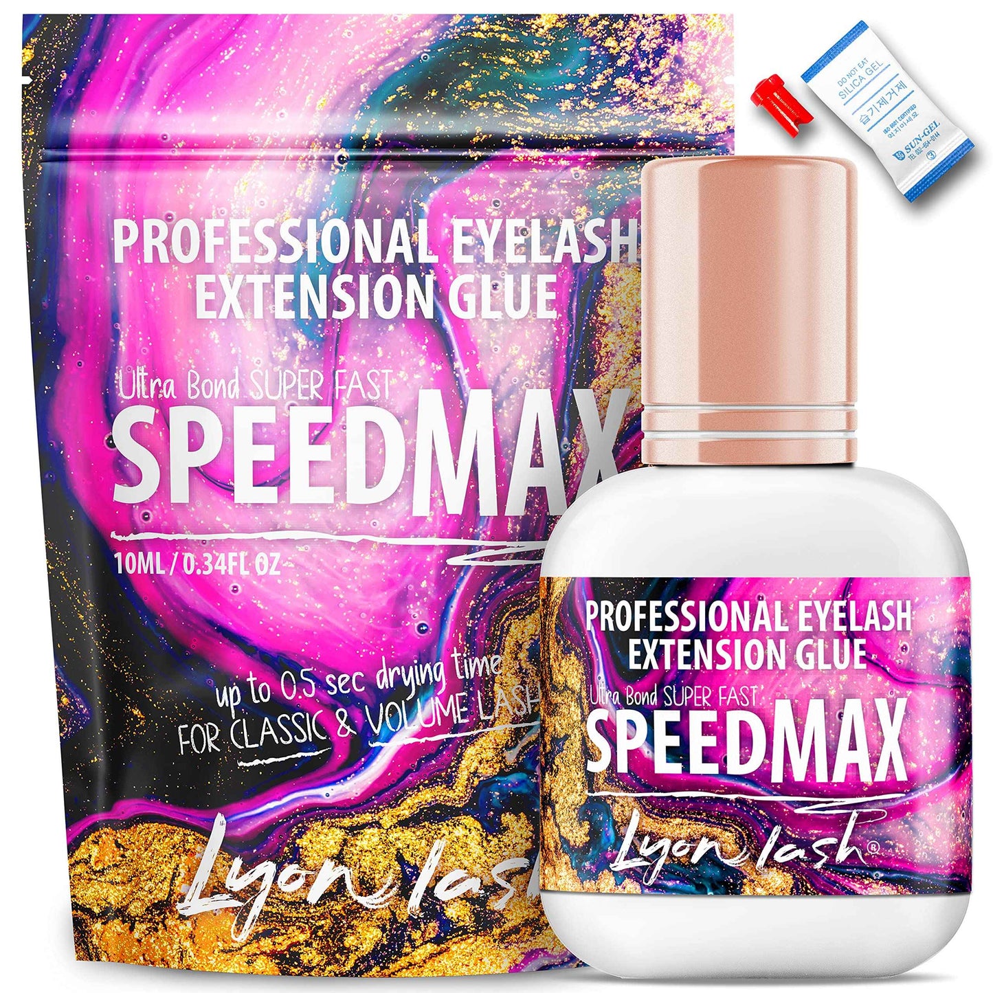 Lyon Lash SPEEDMAX Eyelash Extension Glue | 0.3-1.3 Sec Dry Time | Up to 8 Weeks Retention | Black Adhesive Supplies for Professional Use | (10ml/0.34 fl. Oz)