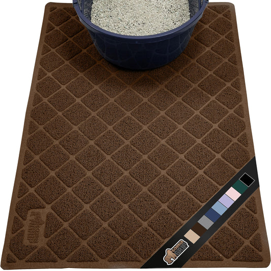 The Original Gorilla Grip Water Resistant Cat Litter Box Trapping Mat, Easy Clean, Textured Backing, Traps Mess for Cleaner Floors, Less Waste, Stays in Place for Cats, Soft on Paws, 24x17 Brown