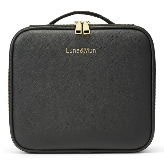 (Case black) Portable Travel Case Makeup Organizer Storage Bag Makeup Case Makeup Bag With Led Light Mirror