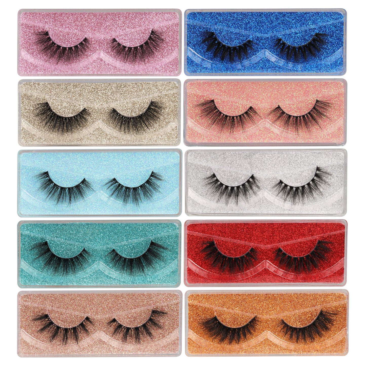 3D Faux Mink Lashes Wholesale Lashes Bulk 30 Pairs False Eyelashes Wispy 18mm Natural 10 Styles Mixed Soft Reusable Fake Eyelashes Pack with Glitter Portable Boxes