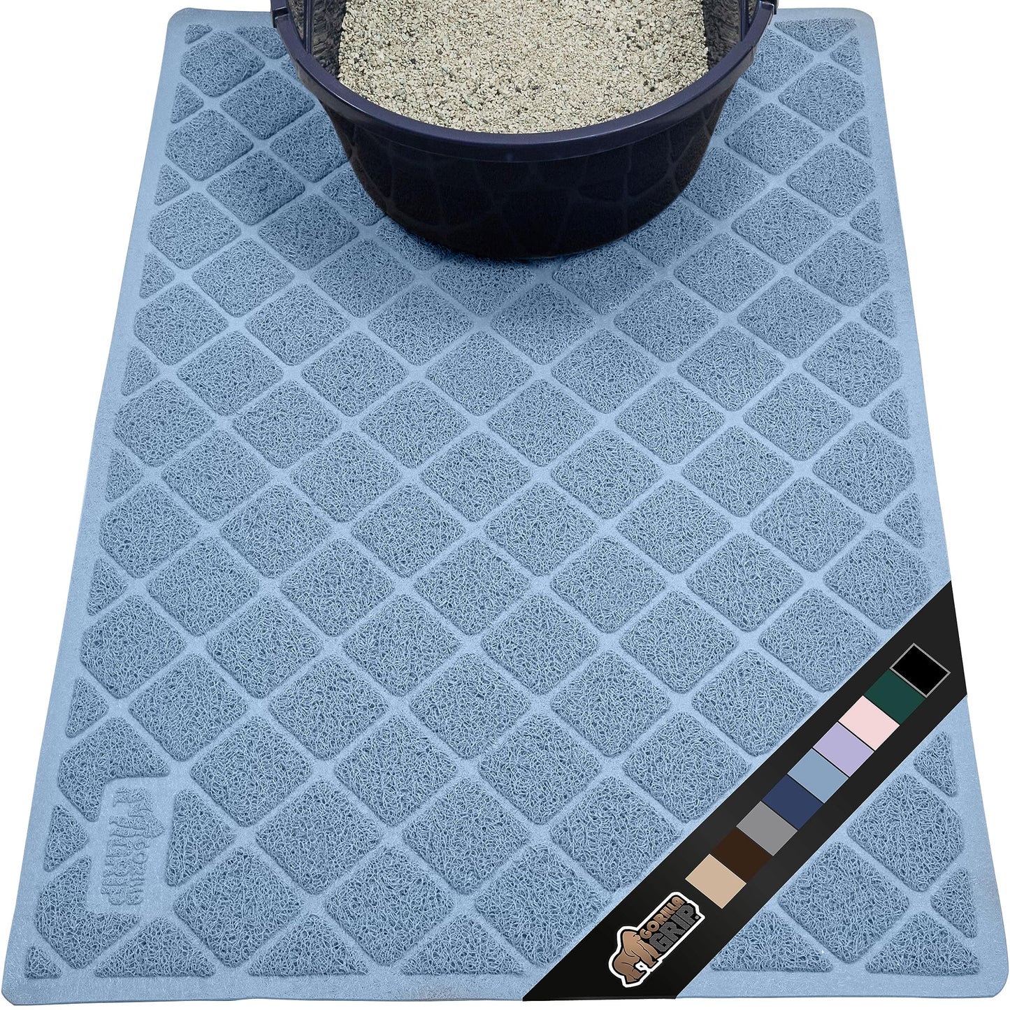 The Original Gorilla Grip Water Resistant Cat Litter Box Trapping Mat, Easy Clean, Textured Backing, Traps Mess for Cleaner Floors, Less Waste, Stays in Place for Cats, Soft on Paws, 24x17 Blue