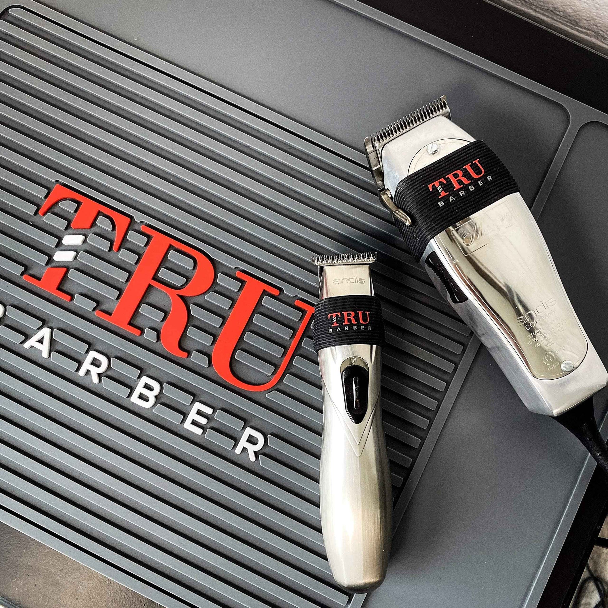 TRU BARBER Organizer Mat 18" X 13" (Charcoal Grey) Flexible PVC Station Mat, Salon Barbershop Work Station Pad, Anti-Slip