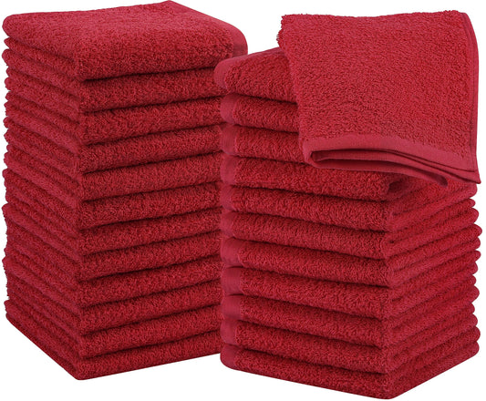 Utopia Towels 24 Pack Cotton Washcloths Set - 100% Ring Spun Cotton, Premium Quality Flannel Face Cloths, Highly Absorbent and Soft Feel Fingertip Towels (Red)