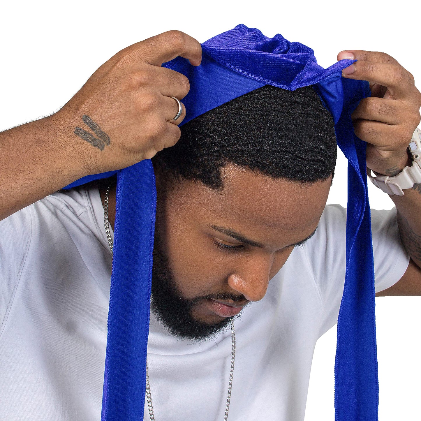 Velvet Durag for Men Wave Cap Velvet Dorag for Men Women 360 Wave (Blue)